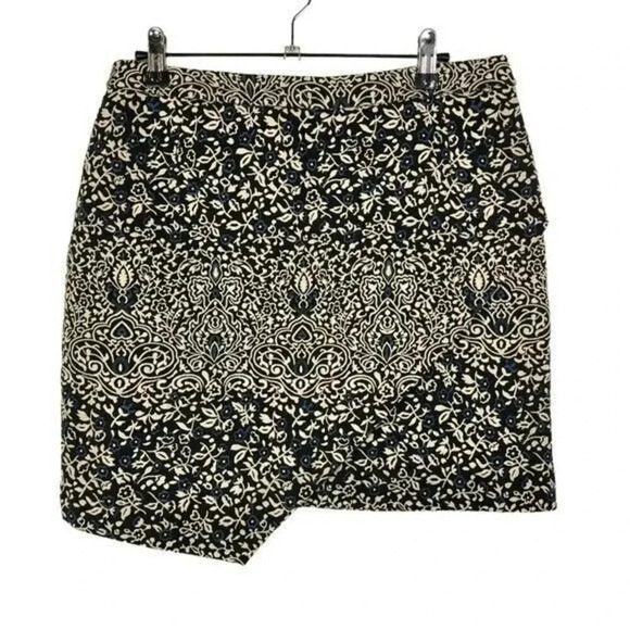 H&M Black & Beige Floral Faux Wrap Woven Mini Skirt 10 - Picture 1 of 4